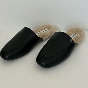 Anne Klein Laura Black Faux Leather Shearling Lining Flat Slip On Mule Clog - 7